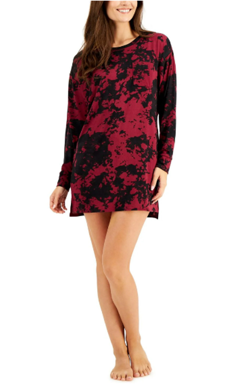 JENNI WOMENS XSMALL LONG SLEEVE SUPER SOFT SLEEP SHIRT TIE-DYE PRINT RED BLACK